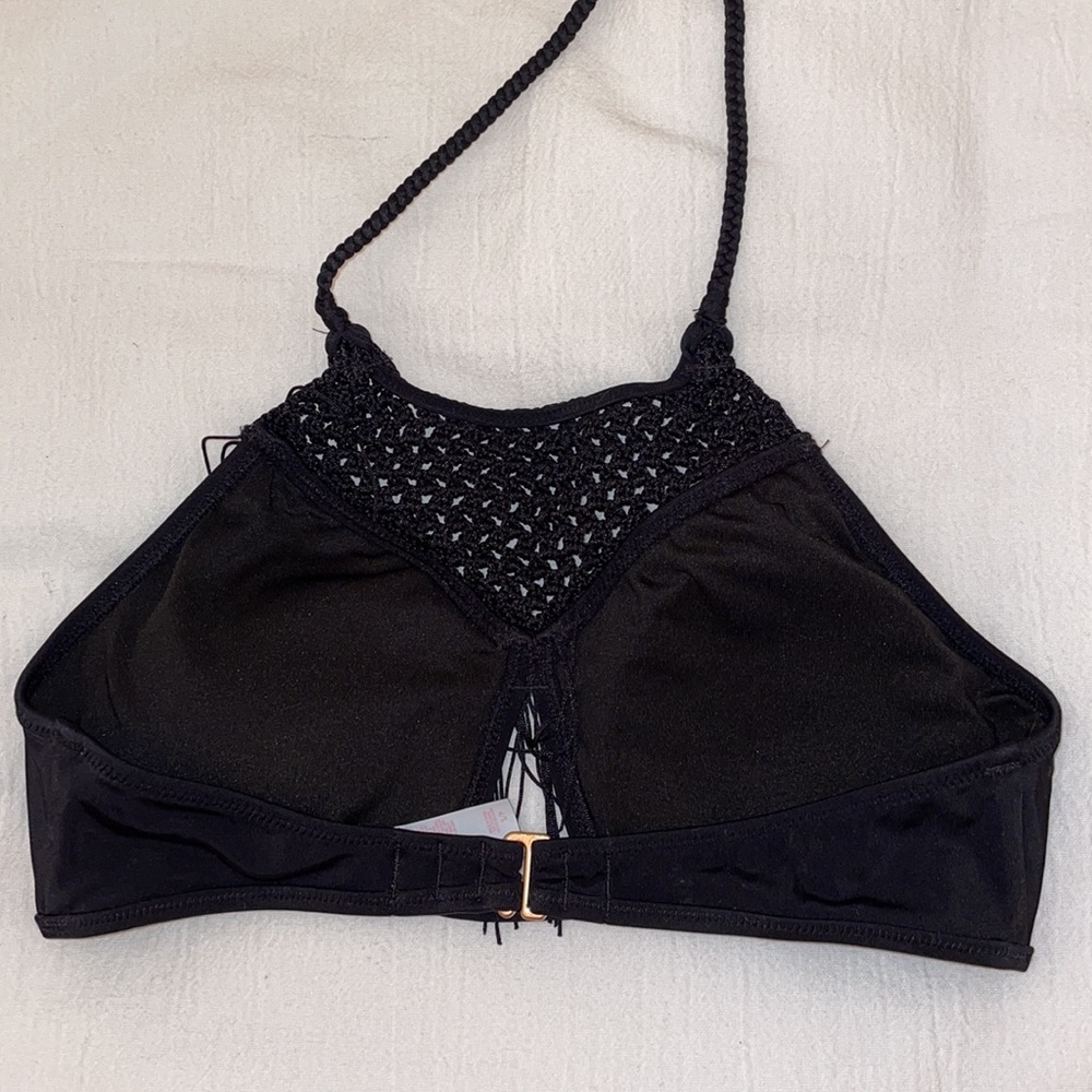 Victoria's Secret Black Crochet Fringe Halter Bikini Top - Picture 6 of 7
